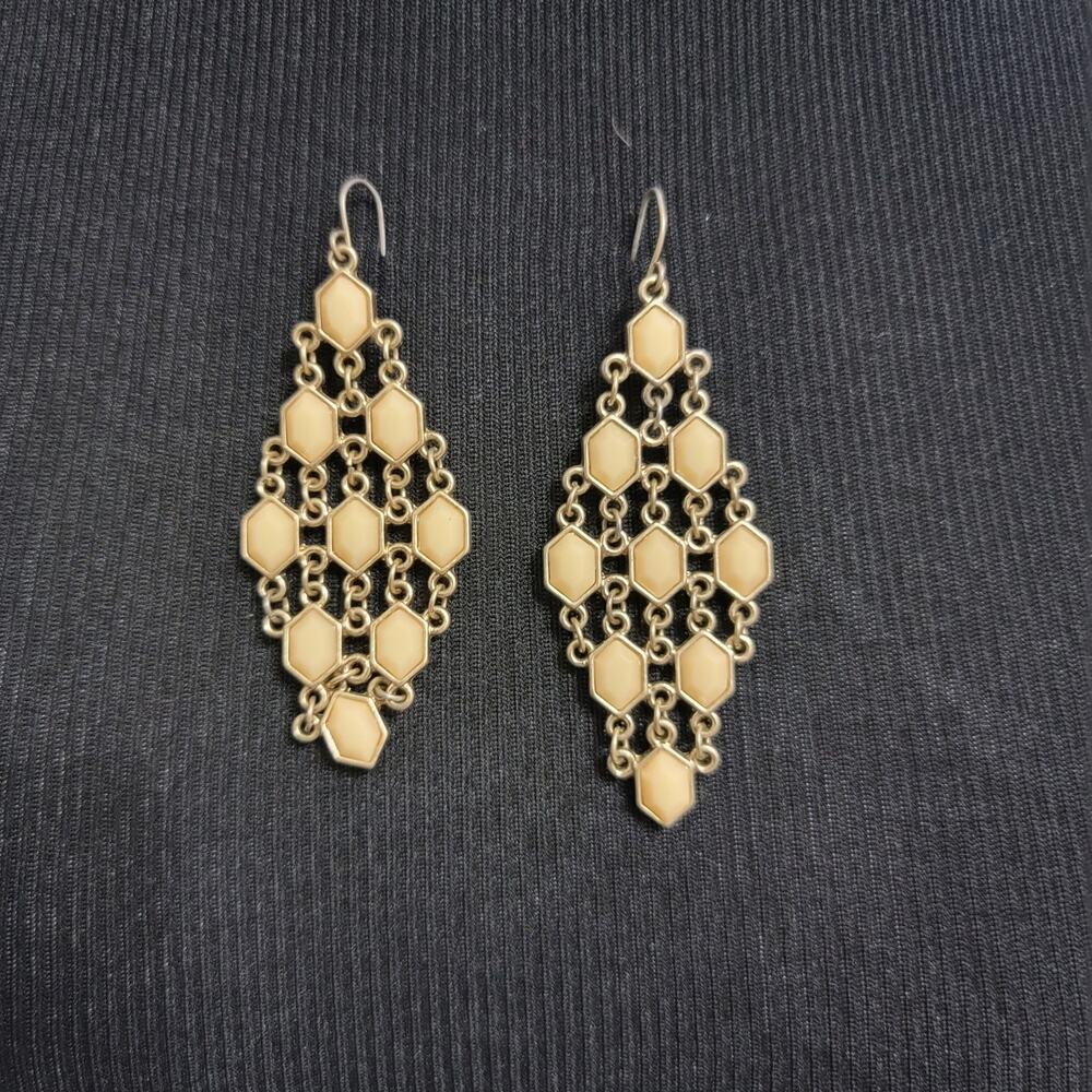 Cream and Gold Cascade Statement Earrings
